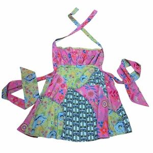 Reversible Kitchen Apron w Pockets Patchwork Multicolor Boho Hippie EDGE